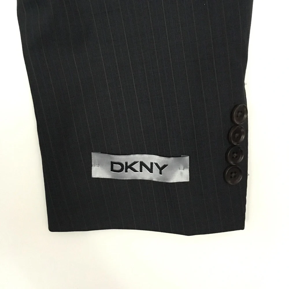 Dkny 44L mens suit gray blue tan stripes slim fit 100% wool 2 piece new ea0104